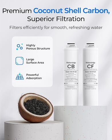 فلتر Waterdrop RT-2CFCB، بديل لنظام فلتر المياه التناضح العكسي Waterdrop T3-C (𝐂𝐅*𝟐 + 𝐂𝐁*𝟏)، مجموعة لمدة عام واحد in Kuwait