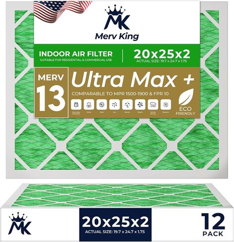 فلتر هواء MervKing 20x20x1 الحجم الفعلي: 19.7 بوصة × 19.7 بوصة × 0.75 بوصة MERV 13 MPR 1500-1900 | صنع في الولايات المتحدة الأمريكية | 6 عبوات | استبدال فرن HVAC المطوي in Kuwait