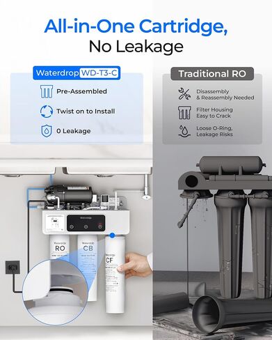 فلتر Waterdrop RT-2CFCB، بديل لنظام فلتر المياه التناضح العكسي Waterdrop T3-C (𝐂𝐅*𝟐 + 𝐂𝐁*𝟏)، مجموعة لمدة عام واحد in Kuwait