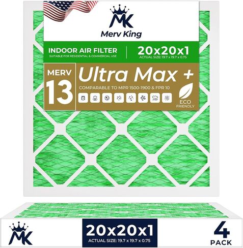 فلتر هواء MervKing 20x20x1 الحجم الفعلي: 19.7 بوصة × 19.7 بوصة × 0.75 بوصة MERV 13 MPR 1500-1900 | صنع في الولايات المتحدة الأمريكية | 6 عبوات | استبدال فرن HVAC المطوي in Kuwait