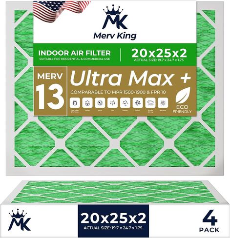 فلتر هواء MervKing 20x20x1 الحجم الفعلي: 19.7 بوصة × 19.7 بوصة × 0.75 بوصة MERV 13 MPR 1500-1900 | صنع في الولايات المتحدة الأمريكية | 6 عبوات | استبدال فرن HVAC المطوي in Kuwait