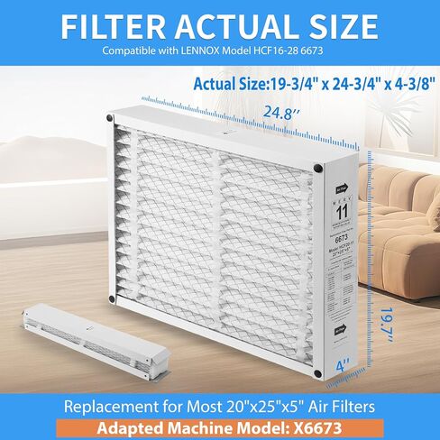 2 حزمة X6673 20x25x5 فلتر هواء بديل للينوكس X6673 HCF20-11، FC100A1037، نظام التدفئة والتهوية وتكييف الهواء للفرن، MERV 11، الحجم الفعلي: 19.75 × 24.75 × 4.38 بوصة in Kuwait