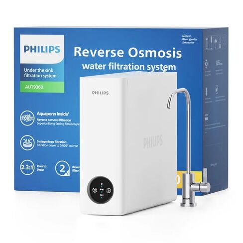 Philips 600 GPD Reverse Osmosis Water Filter, Low Filter Cost & Self-Cleaning RO System, 2.3:1 Pure to Drain Under Sink, Tankless RO Water Filtration, Reduces TDS, NSF/ANSI 372 Certified, AUT9360 in Kuwait