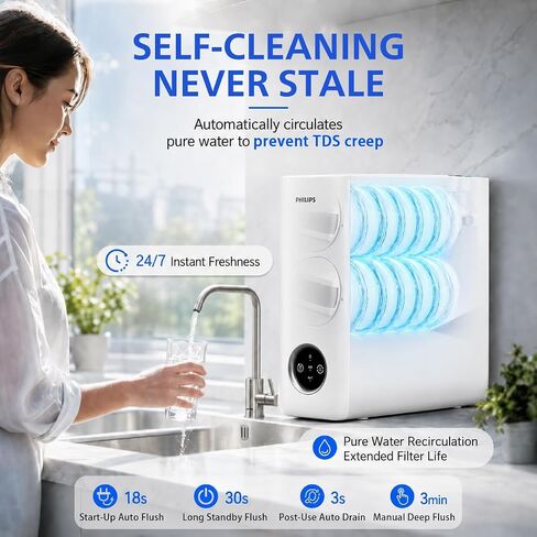 Philips 600 GPD Reverse Osmosis Water Filter, Low Filter Cost & Self-Cleaning RO System, 2.3:1 Pure to Drain Under Sink, Tankless RO Water Filtration, Reduces TDS, NSF/ANSI 372 Certified, AUT9360 in Kuwait