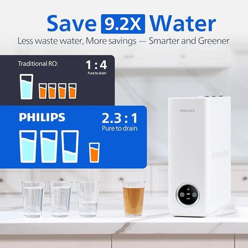 Philips 600 GPD Reverse Osmosis Water Filter, Low Filter Cost & Self-Cleaning RO System, 2.3:1 Pure to Drain Under Sink, Tankless RO Water Filtration, Reduces TDS, NSF/ANSI 372 Certified, AUT9360 in Kuwait