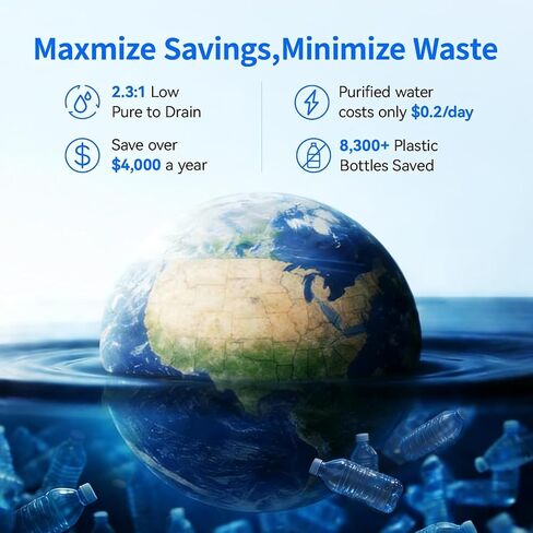 Philips 600 GPD Reverse Osmosis Water Filter, Low Filter Cost & Self-Cleaning RO System, 2.3:1 Pure to Drain Under Sink, Tankless RO Water Filtration, Reduces TDS, NSF/ANSI 372 Certified, AUT9360 in Kuwait