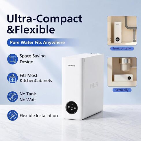 Philips 600 GPD Reverse Osmosis Water Filter, Low Filter Cost & Self-Cleaning RO System, 2.3:1 Pure to Drain Under Sink, Tankless RO Water Filtration, Reduces TDS, NSF/ANSI 372 Certified, AUT9360 in Kuwait