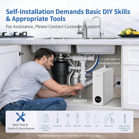 Philips 600 GPD Reverse Osmosis Water Filter, Low Filter Cost & Self-Cleaning RO System, 2.3:1 Pure to Drain Under Sink, Tankless RO Water Filtration, Reduces TDS, NSF/ANSI 372 Certified, AUT9360 in Kuwait
