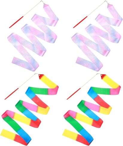 4 Pcs Ribbon Dancer Wand for Kids, Dance Ribbons for Kids with Streamers | Gymnastics Training Equipment for Girls & Adults (Colorful) in Kuwait
