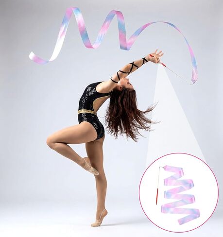 4 Pcs Ribbon Dancer Wand for Kids, Dance Ribbons for Kids with Streamers | Gymnastics Training Equipment for Girls & Adults (Colorful) in Kuwait