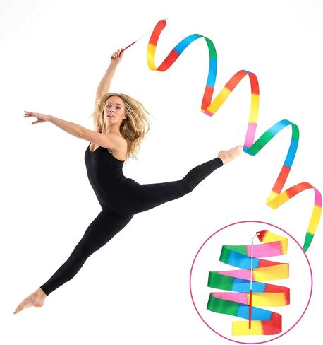 4 Pcs Ribbon Dancer Wand for Kids, Dance Ribbons for Kids with Streamers | Gymnastics Training Equipment for Girls & Adults (Colorful) in Kuwait