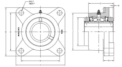 Moline 2-1/2" Type-E Four Bolt Flange Bearing 19311208 in Kuwait