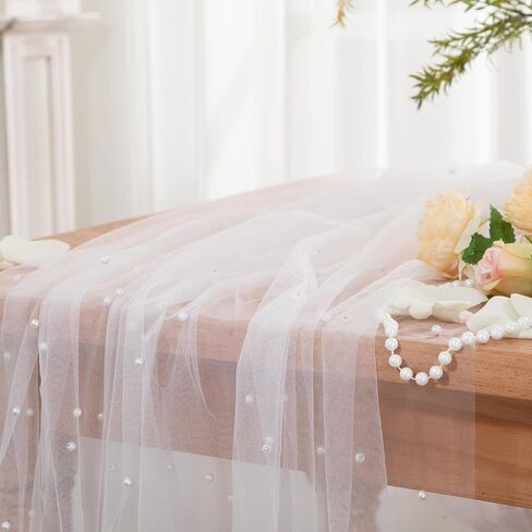 مفرش طاولة أبيض لؤلؤي 29.5 × 120 بوصة | شاش تول، بطول 10 أقدام، شفاف لؤلؤي، لحفلات الزفاف وأعياد الميلاد وديكور المنزل in Kuwait
