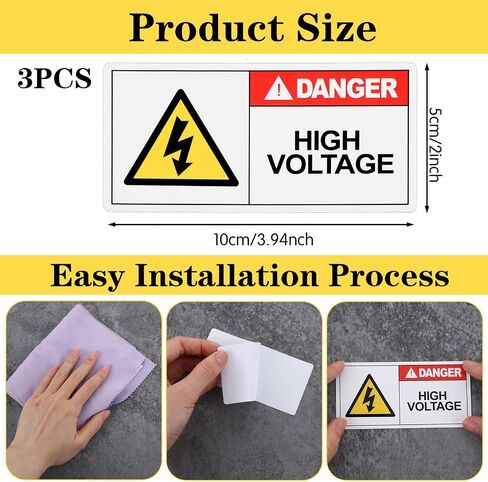 3 PCS High Voltage Warning Stickers, Self Adhesive Electrical Labels, Waterproof UV Resistant Safety Signs for Electrical Equipment in Kuwait