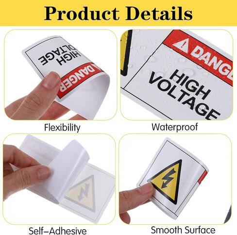 3 PCS High Voltage Warning Stickers, Self Adhesive Electrical Labels, Waterproof UV Resistant Safety Signs for Electrical Equipment in Kuwait