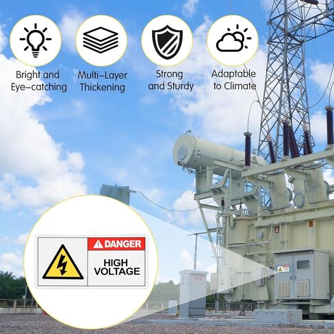 3 PCS High Voltage Warning Stickers, Self Adhesive Electrical Labels, Waterproof UV Resistant Safety Signs for Electrical Equipment in Kuwait
