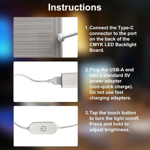 5 قطعة كابل التحكم في السطوع Type-c لـ CMYK LED مجموعة لوحة الإضاءة الخلفية FAZ007 ، USB ثلاثية الأبعاد طباعة ملحق نموذج الصورة لتقوم بها بنفسك صندوق إضاءة in Kuwait