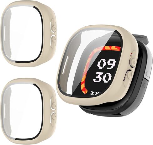 عبوتان متوافقتان مع حافظة واقي الشاشة Fitbit Ace LTE، ممتص الصدمات من البولي كربونات الصلب بتغطية كاملة وملحقات حماية مدمجة في طبقة زجاجية مقسى in Kuwait