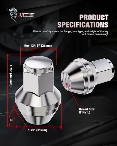 MZS M14x1.5 Lug Nuts, 21mm Hex Closed End Acorn Seat Wheel Nut for 2015+ F150 Expedition Navigator Factory Wheels, One-Piece Design, Replace OEM ACPZ-1012-B 611-008, Chrome, 24Pcs in Kuwait