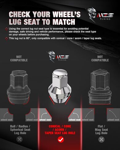 MZS M14x1.5 Lug Nuts, 21mm Hex Closed End Acorn Seat Wheel Nut for 2015+ F150 Expedition Navigator Factory Wheels, One-Piece Design, Replace OEM ACPZ-1012-B 611-008, Chrome, 24Pcs in Kuwait