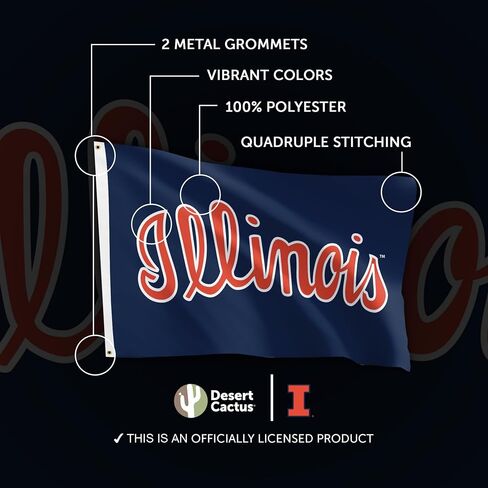 علم جامعة إلينوي بصبار الصحراء - لافتة قتال Illini U of I مقاس 3 × 5 أقدام، عرض قماشي متين داخلي/خارجي (نمط K1) in Kuwait