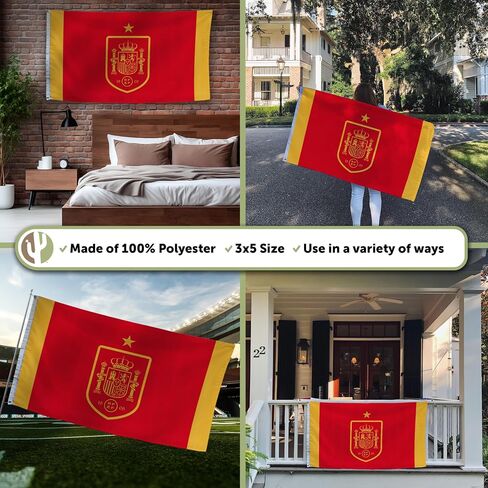 Desert Cactus Royal Spanish Football Federation Flag - 3 x 5 Feet RFEF La Roja Football Soccer Banner, Indoor/Outdoor Durable Fabric, 100% Polyester Design (Design C) in Kuwait