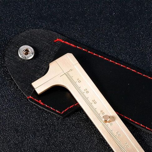 Solid Brass Dual Scale Caliper with Protective Leather Sleeve – Flat Tip Vernier Caliper with Inch & Metric Scales – Precision Measuring Tool for Jewelry, Woodworking, and DIY Projects in Kuwait