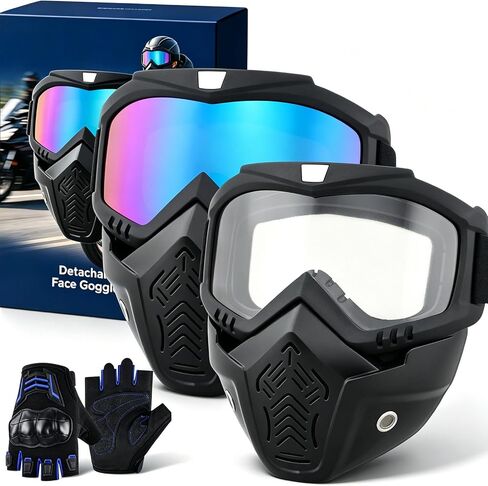 Style Retro Mask and Goggles for Outdoor Riding, High-Definition Detachable Full Face Goggle Mask, Anti-Fog Grass Cutting Mask in Kuwait