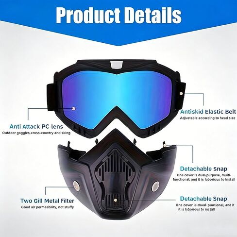Style Retro Mask and Goggles for Outdoor Riding, High-Definition Detachable Full Face Goggle Mask, Anti-Fog Grass Cutting Mask in Kuwait