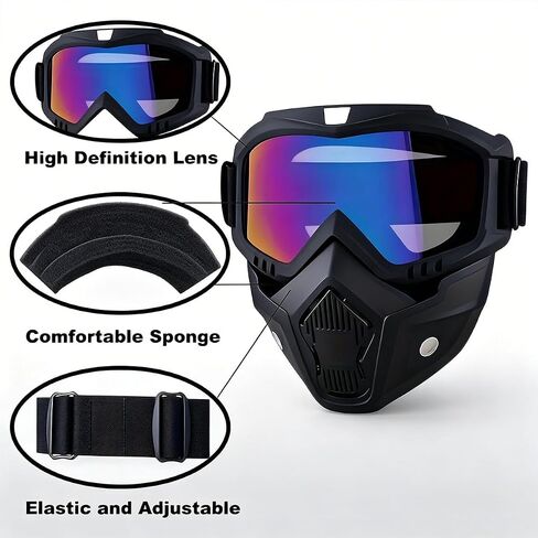 Style Retro Mask and Goggles for Outdoor Riding, High-Definition Detachable Full Face Goggle Mask, Anti-Fog Grass Cutting Mask in Kuwait