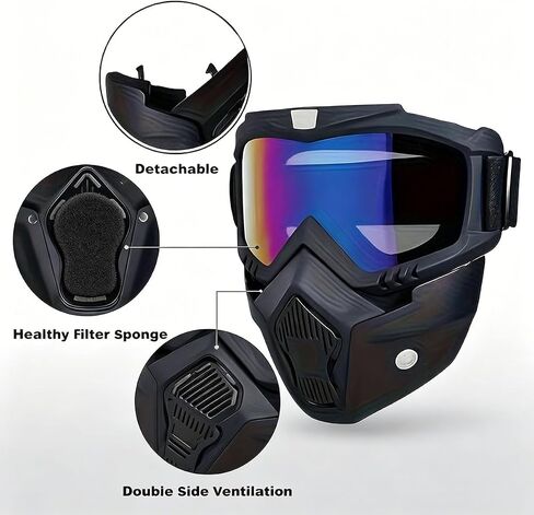 Style Retro Mask and Goggles for Outdoor Riding, High-Definition Detachable Full Face Goggle Mask, Anti-Fog Grass Cutting Mask in Kuwait