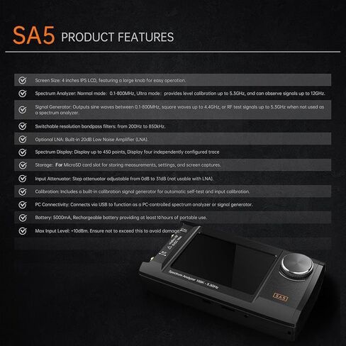 SA5 4 بوصة IPS LCD محمول لمحلل الطيف 100 كيلو هرتز - 5.3 جيجا هرتز مولد إشارة متعدد الوظائف لاختبار الترددات اللاسلكية (أ) in Kuwait