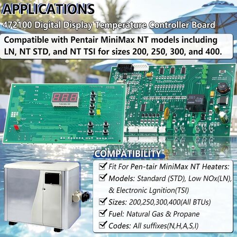 Upgraded 472100 Digital Display Temperature Controller Circuit Board | Fit for Pentair MiniMax NT LN STD TSI 200,250,300,400 Series Pool & Spa Heater, Includes New Keypad for 6800 DDTC Mini MAX NT in Kuwait
