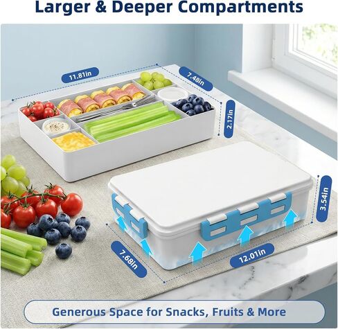 Chilled Snackle Box Container with Ice Pack, Portable Travel Food Containers with Lids, Keep Cheese and Fruits Remained Fresh for Hours, Divided Serving Tray for Family Road Trip Beach Picnic(White) in Kuwait