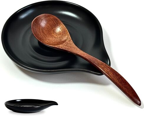 Spoon Rest for Stove Top, 6.2" Large Ceramic Spoon Holder for Kitchen Counter, Cooking Utensil Rest for Spatula, Spoon & Ladle, Kitchen Counter Decor for Mother's Day, Matte Black in Kuwait