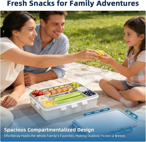 Chilled Snackle Box Container with Ice Pack, Portable Travel Food Containers with Lids, Keep Cheese and Fruits Remained Fresh for Hours, Divided Serving Tray for Family Road Trip Beach Picnic(White) in Kuwait
