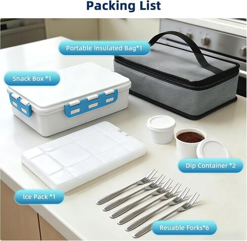 Chilled Snackle Box Container with Ice Pack, Portable Travel Food Containers with Lids, Keep Cheese and Fruits Remained Fresh for Hours, Divided Serving Tray for Family Road Trip Beach Picnic(White) in Kuwait