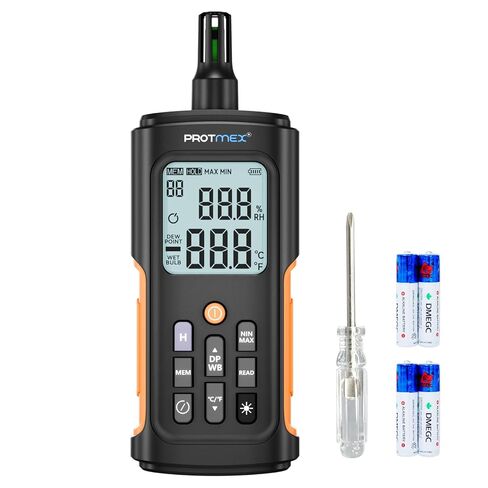 YT606 Temperature Humidity Meter High Precision Digital Hygrometer with Ambient, Relative Humidity, Dew Point, Wet Bulb Thermometer for Indoor Outdoor, Digital Thermometer Min/Max Hold, LCD Backlight in Kuwait