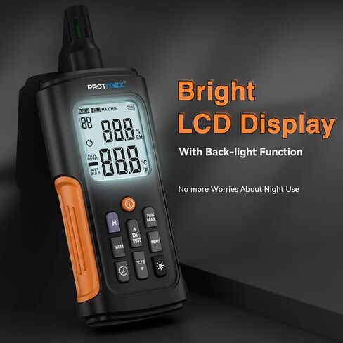 YT606 Temperature Humidity Meter High Precision Digital Hygrometer with Ambient, Relative Humidity, Dew Point, Wet Bulb Thermometer for Indoor Outdoor, Digital Thermometer Min/Max Hold, LCD Backlight in Kuwait