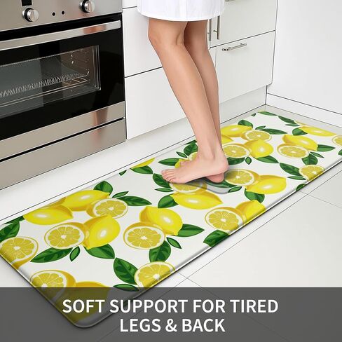 MAYHMYO Lemon Kitchen Mat Set of 2 - Anti Fatigue Mats for Kitchen Floor - Non Slip Cushioned Rugs for Standing - Lemon Decor (17.3"×29"+17.3"×47"-0.4") White in Kuwait
