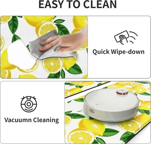 MAYHMYO Lemon Kitchen Mat Set of 2 - Anti Fatigue Mats for Kitchen Floor - Non Slip Cushioned Rugs for Standing - Lemon Decor (17.3"×29"+17.3"×47"-0.4") White in Kuwait