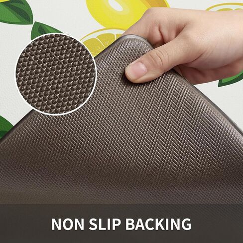 MAYHMYO Lemon Kitchen Mat Set of 2 - Anti Fatigue Mats for Kitchen Floor - Non Slip Cushioned Rugs for Standing - Lemon Decor (17.3"×29"+17.3"×47"-0.4") White in Kuwait