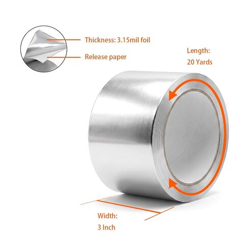 Aluminum Foil Tape, Sealing & Patching, 3 Inch x 20 Yards,Silver | Heavy Duty Metal Foil, -40°F to 100°F, for HVAC, Air Ducts, Metal, Plastic, Wood, Fabric, Other Materials in Kuwait