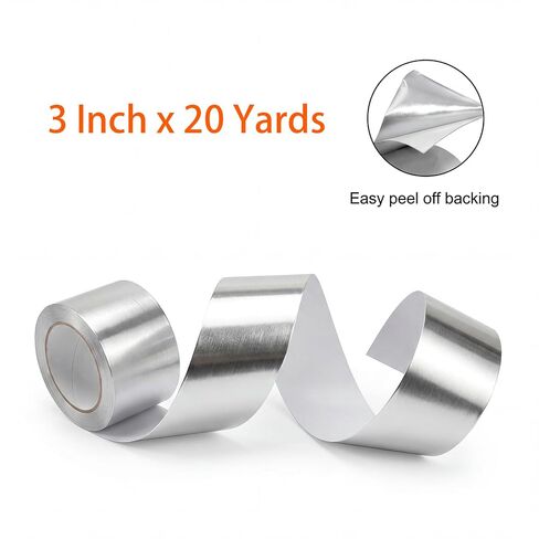 Aluminum Foil Tape, Sealing & Patching, 3 Inch x 20 Yards,Silver | Heavy Duty Metal Foil, -40°F to 100°F, for HVAC, Air Ducts, Metal, Plastic, Wood, Fabric, Other Materials in Kuwait