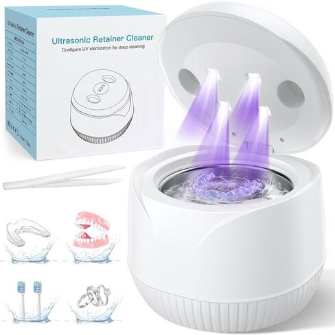 Dental Ultrasonic Retainer Cleaner Machine: 45kHz Dental Cleaning Pod with Digital Timer & 200ML, Cleaning for Dentures, Mouth Guards, Aligners, Night Guards, Braces, Toothbrush Heads & Jewelry, White in Kuwait