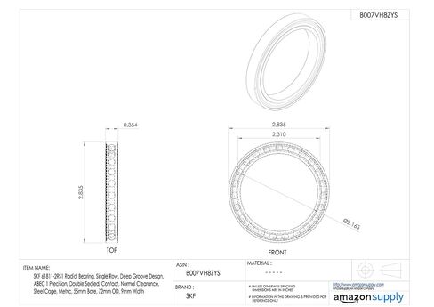 محمل شعاعي SKF 61811-2RS1، صف واحد، تصميم أخدود عميق، دقة ABEC 1، ختم مزدوج، اتصال، خلوص عادي، قفص فولاذي، متري، تجويف 55 مم، 72 مم OD، عرض 9 مم in Kuwait