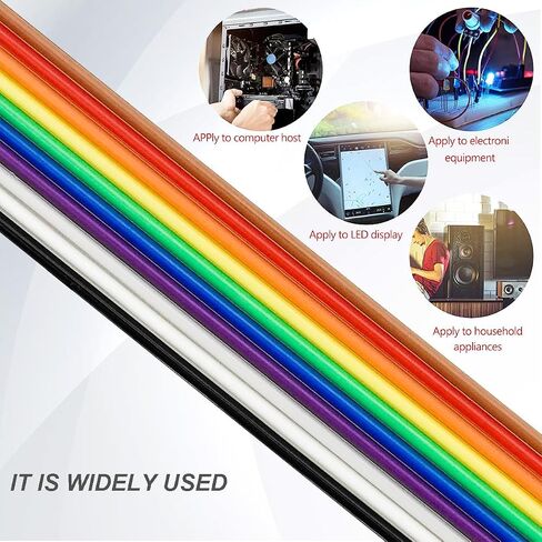 5M/16.4ft Rainbow Flat Ribbon Cable 10 Pin IDC Wire Cable Kit, PVC & Copper, Compatible with 2.54mm Connectors,with FC-10P IDC Sockets Female Connector in Kuwait