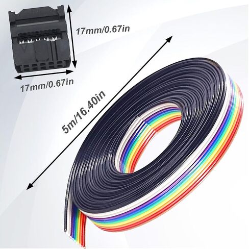 5M/16.4ft Rainbow Flat Ribbon Cable 10 Pin IDC Wire Cable Kit, PVC & Copper, Compatible with 2.54mm Connectors,with FC-10P IDC Sockets Female Connector in Kuwait