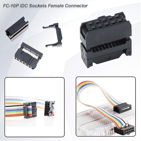 5M/16.4ft Rainbow Flat Ribbon Cable 10 Pin IDC Wire Cable Kit, PVC & Copper, Compatible with 2.54mm Connectors,with FC-10P IDC Sockets Female Connector in Kuwait