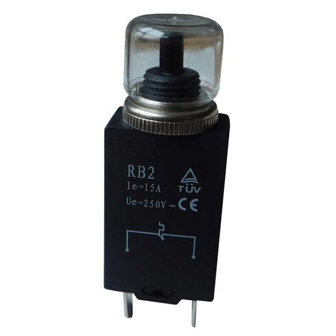 RB2 15A 125/250V 2 دبابيس محرك الحماية الحرارية معدات التبديل قواطع دوائر مصغرة دليل إعادة تعيين مفاتيح الضغط على زر مع الجهد الزائد الزائد وحماية الدائرة القصيرة، 2 حزمة in Kuwait